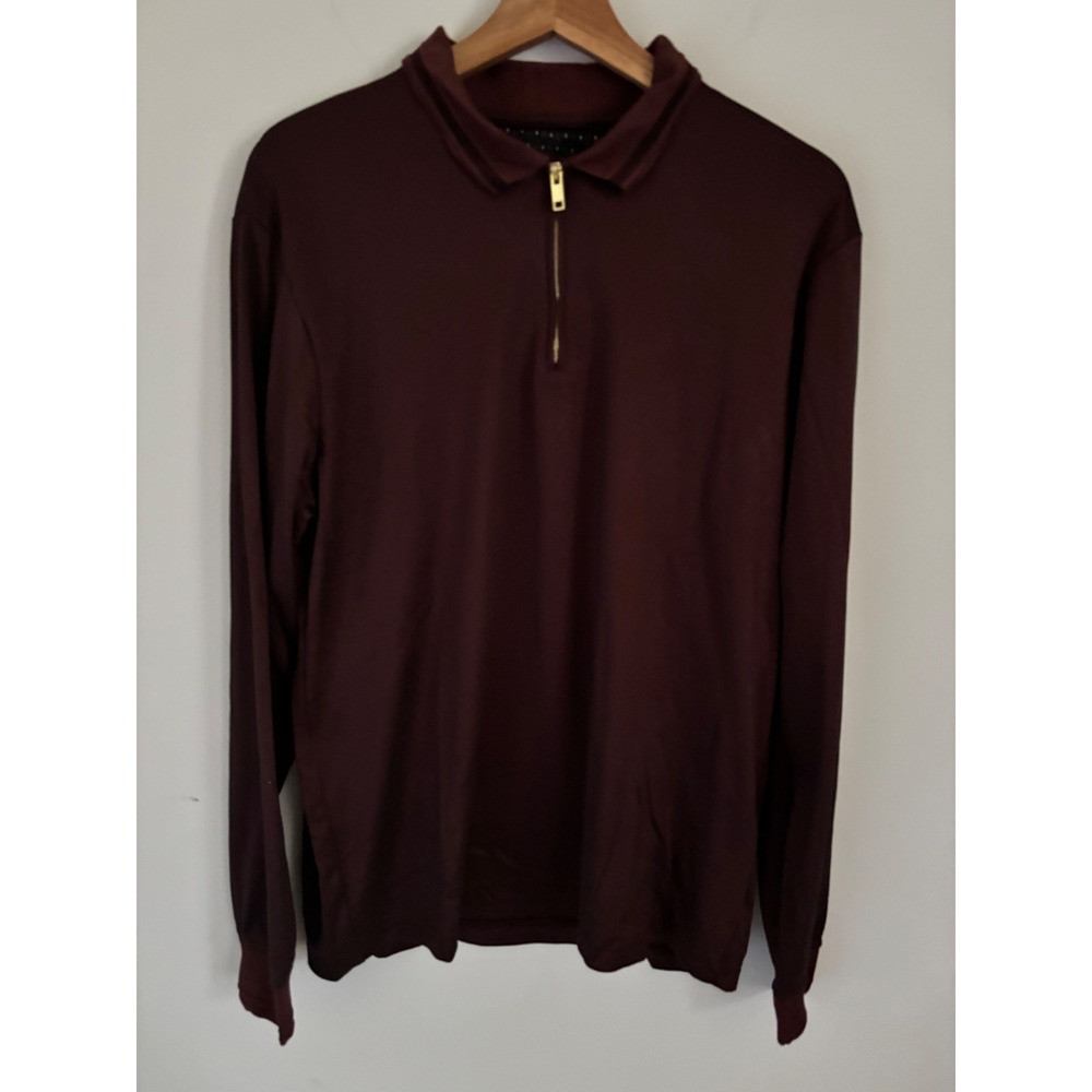 Porter & Ash Mens Burgundy Long Sleeve Quarter Zip Polo Shirt Large Cotton Blend